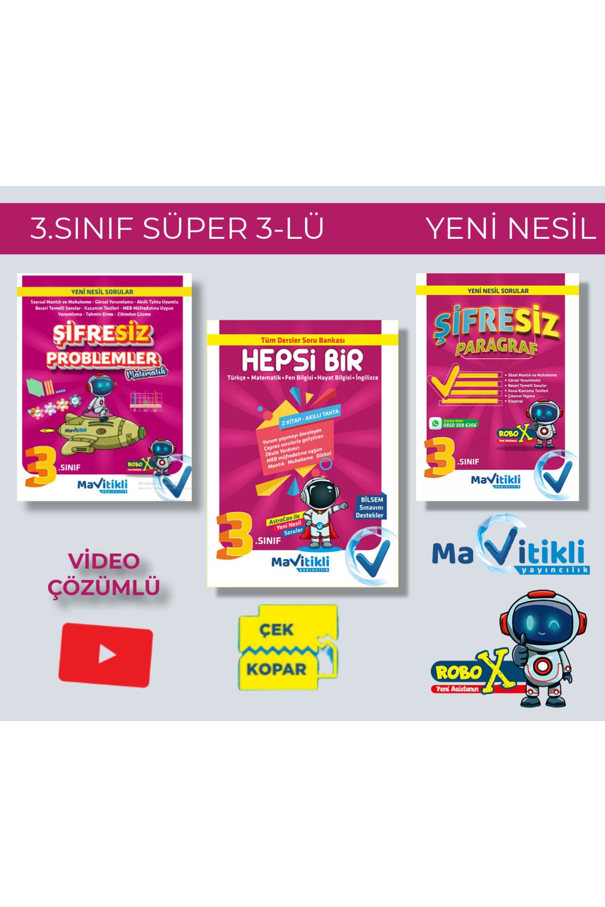 3.SINIF SÜPER 3'LÜ (SORU BANKASI+ŞİFRESİZ PARAGRAF+ŞİFRESİZ PROBLEM)